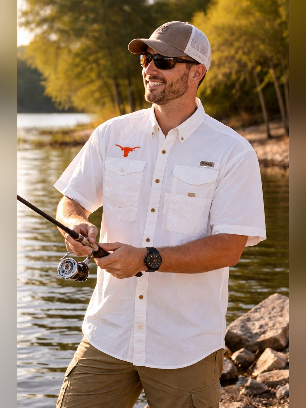 University Of Texas Columbia PFG White Button-Up Fishing Shirt Men’s Large